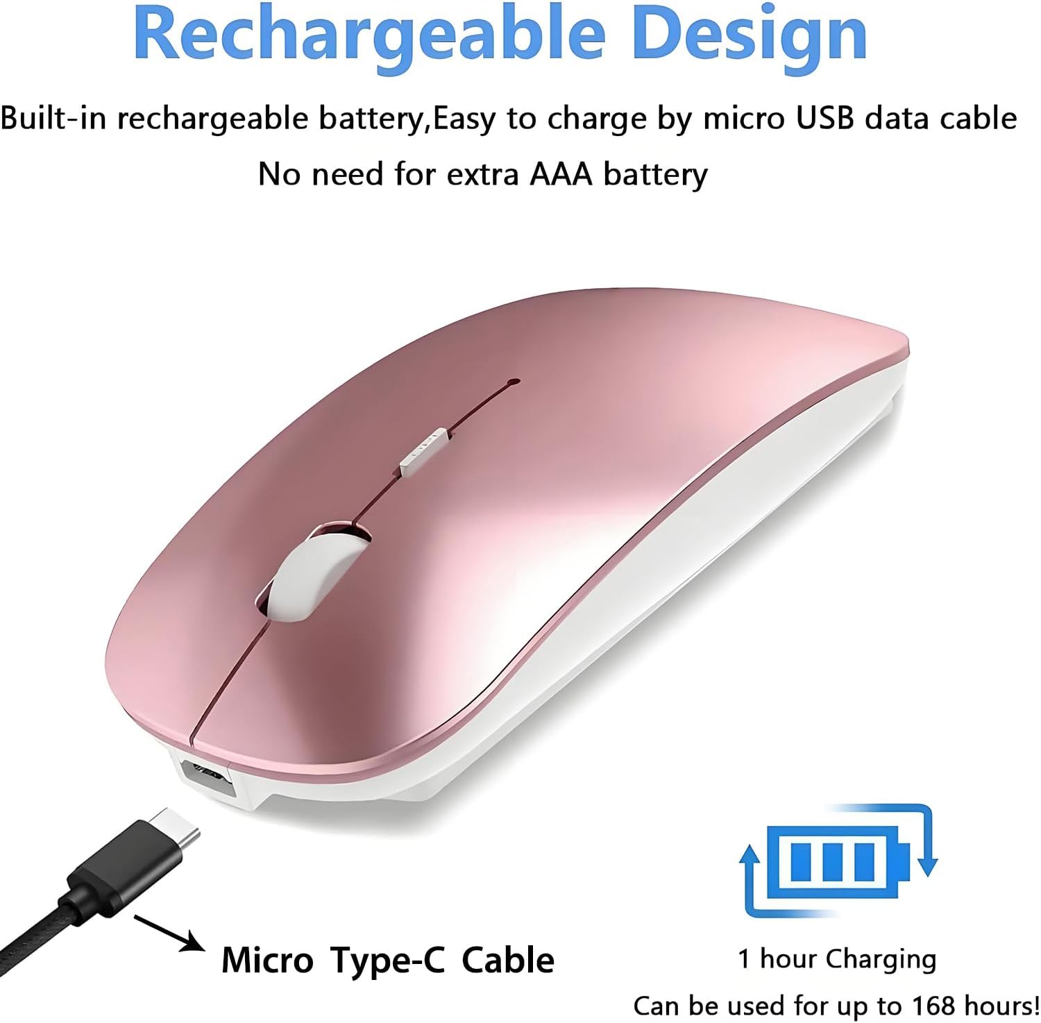 Wireless USB C Mouse for MacBook air MacBook pro,Bluetooth Wireless Mouse for Laptop/PC/Mac/iPad pro/Computer (Rose Gold)