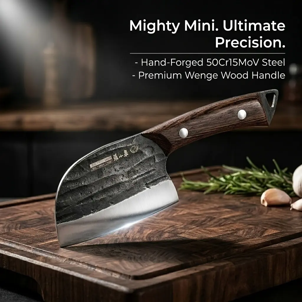 High-End Mini Chef Knife  Mini Cleaver, 10cm (3.9') 50Cr15MoV Stainless Steel Small Kitchen Knife, Cooking Knives, Multipurpose Prep Knife for Meat & Vegetables with Ergonomic Wenge Wood Handle