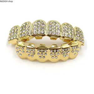 Trendy Crystal Grillz – Sparkling Gold Plated Full Diamond Teeth Grills, Bold Hip Hop Statement Jewelry for Men Women Concert Party Look