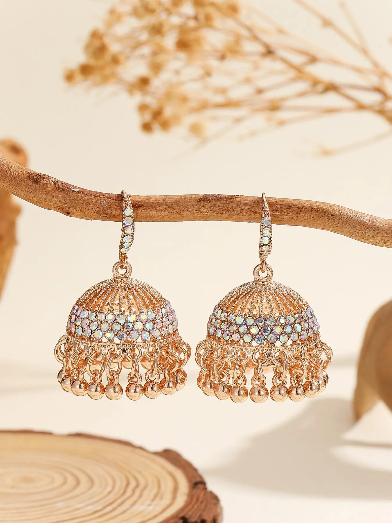 Boho Style Jhumka Earrings, Elegant Rhinestone Drop Earrings, Fringe Ear Cuffs, Perfect for Daily Wear & Parties