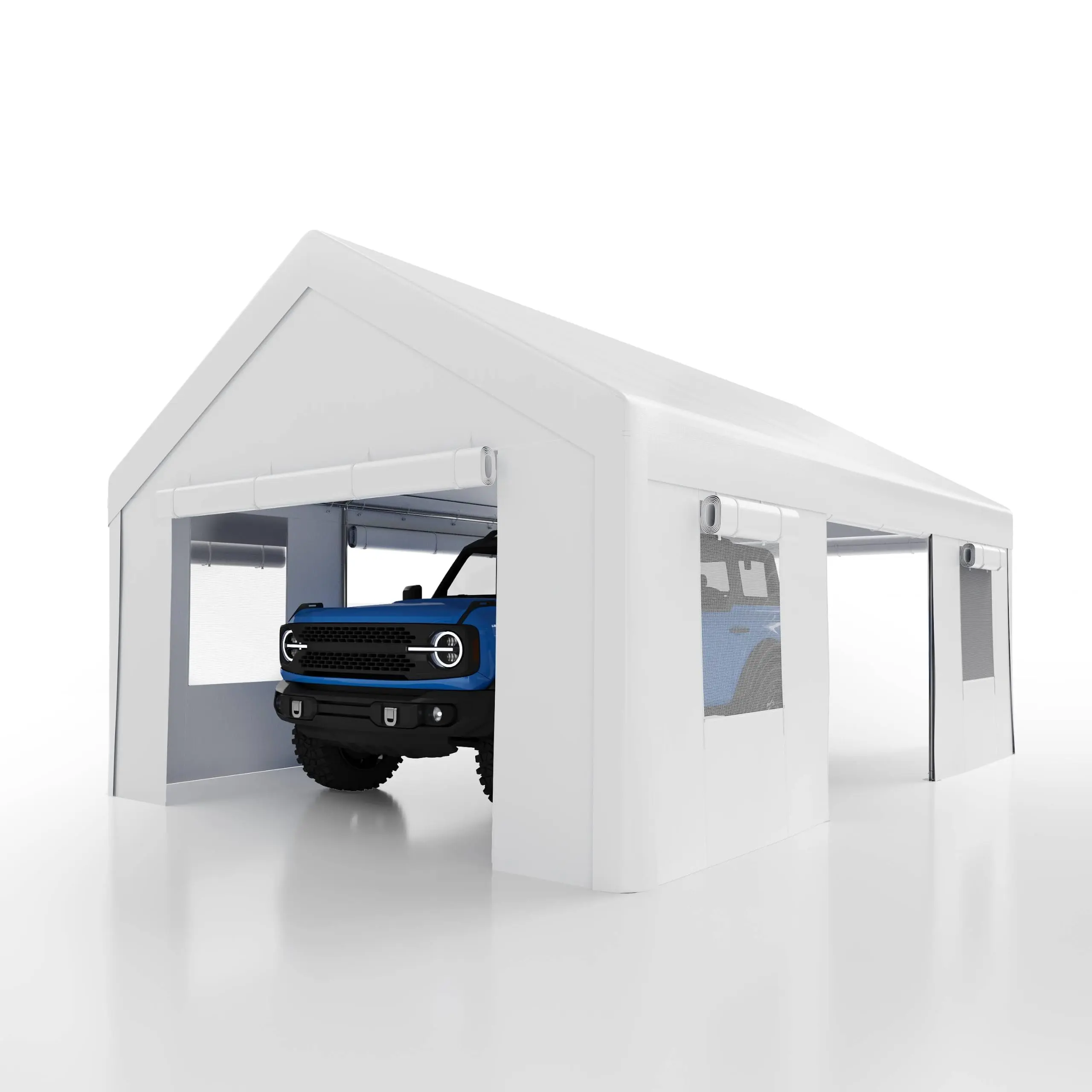 13x20 FT Heavy Duty Carport – Galvanized Steel Frame, Waterproof & UV-Resistant PE Cover with Roll-Up Doors