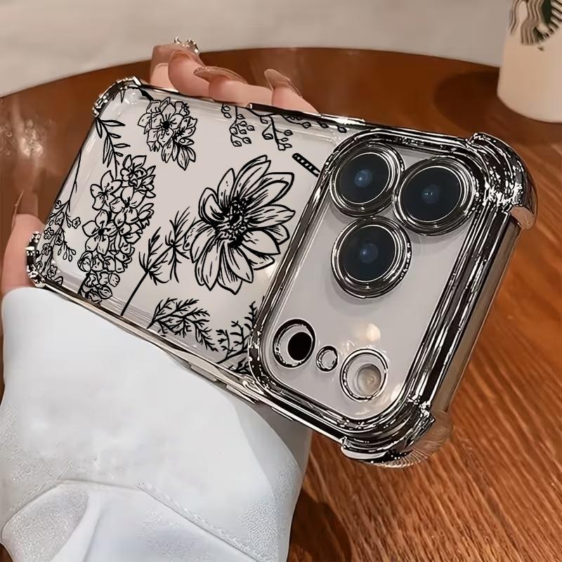 A Design Featuring a Black And White Sunflower Pattern Magnetic Phone Case Shockproof for iPhone 17 Pro Max Air 16 16e 15 14 Plus 13 12 11 X XS Pattern MagSafe Acrylic Back TPU Edges Drop-Proof Lightweight Cover Gift 2D printing