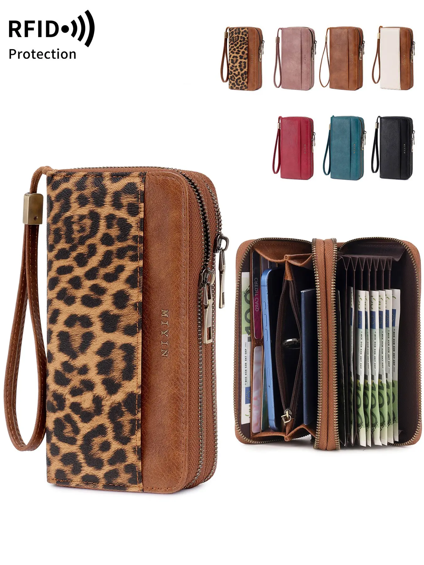 Women's Large Capacity Dual Zipper Pouch Wallet, Rfid Anti-Theft, Leopard Print Phone Case, Multiple Colors, Ideal Gift, Valentine's Day Present