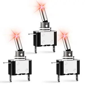 Nilight 3PCS Red LED On-Off SPST Toggle Switches, 12V 20A 3-Pin 2-Position Heavy Duty Rocker Switch, Easy Install Long-Lasting for Cars, Boats, Auto Marine RV Truck Dash Accessories