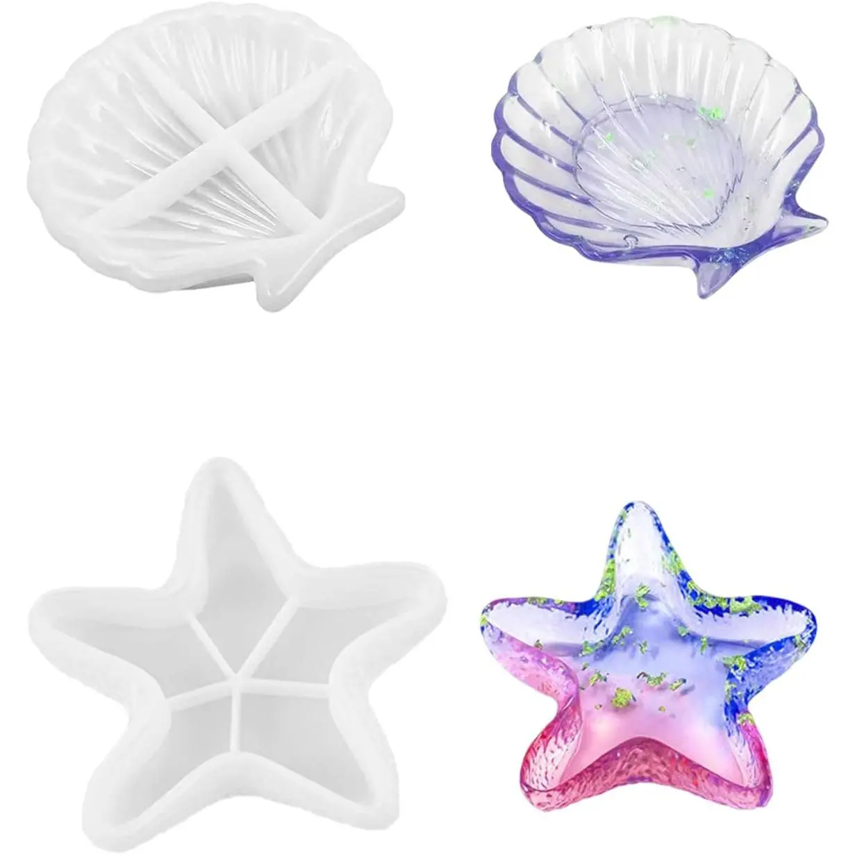 Shell & Starfish Shape  Mold for  Casting - 2 count  Organizer  Mold, Candle Holder Mold  Box Mold Planter  Mold for Trinkets Candy  (Starfish)