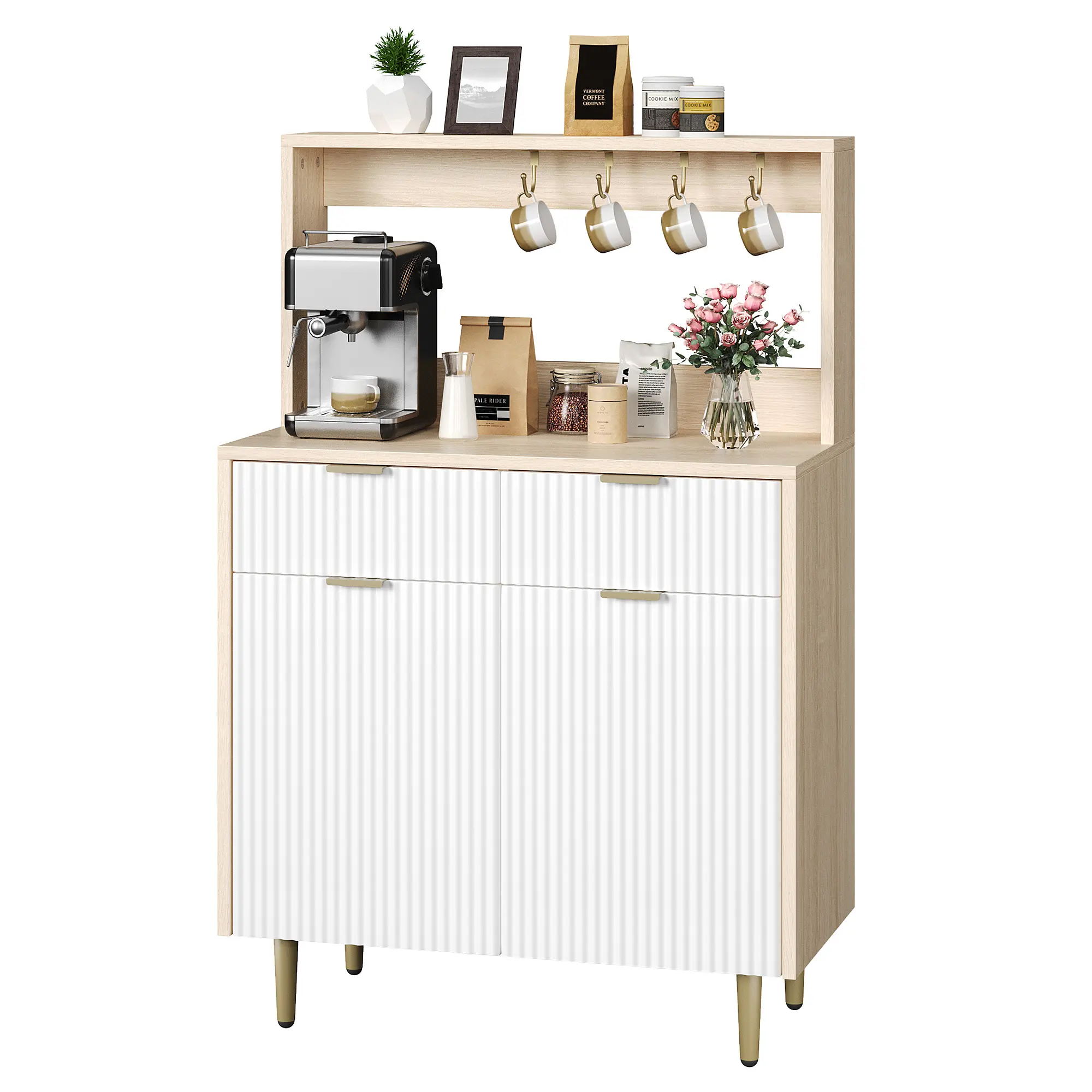 Garvee Modern Fluted Sideboard Cabinet with Adjustable Shelves & Drawers,Coffee Bar Console Table for Dining Room, Kitchen, Entryway