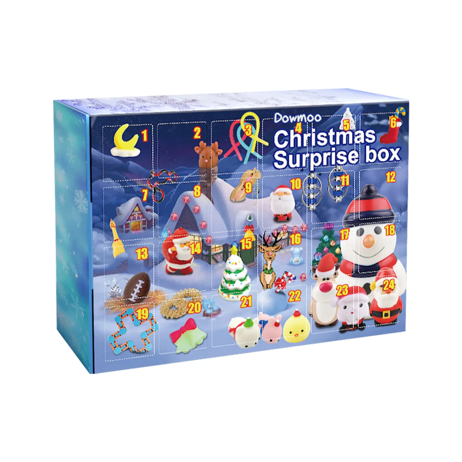 Dowmoo Christmas Advent Calendar Blind Box - 24 Random Mini Squishy Toys, Festive Stress-Relief Surprise Gift for Kids