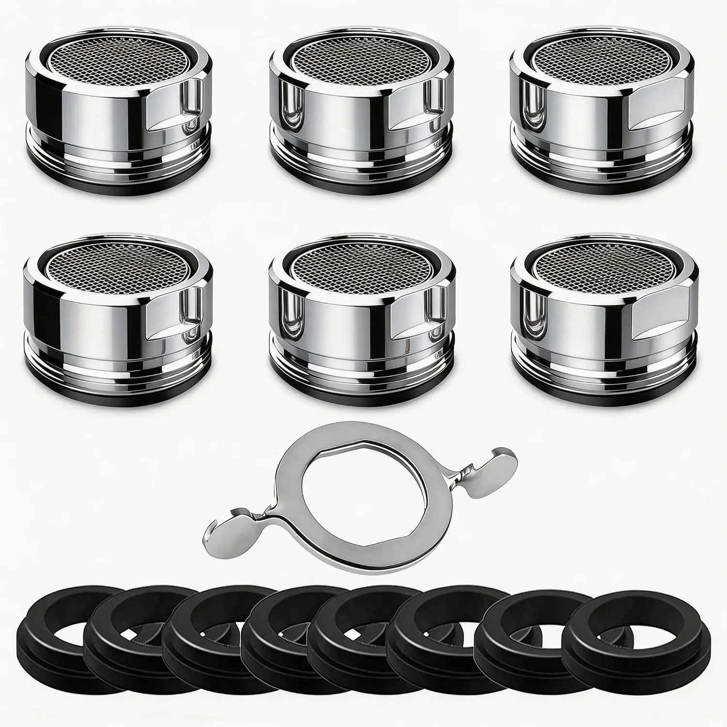 6 count Faucet Aerator , 15/16 Inch 24mm M24 Male External Thread, Brass Shell High Flow Bathroom Kitchen Sink Aerator with Gasket and Wrench
