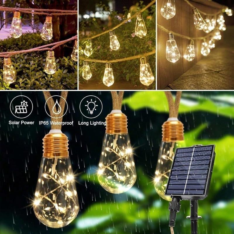 Solar String Lights Outdoor,30 Ft Vintage Rope Hemp Solar Patio with 8Modes and Remote Control,LED Patio Lights Waterproof Christmas Decoration Light