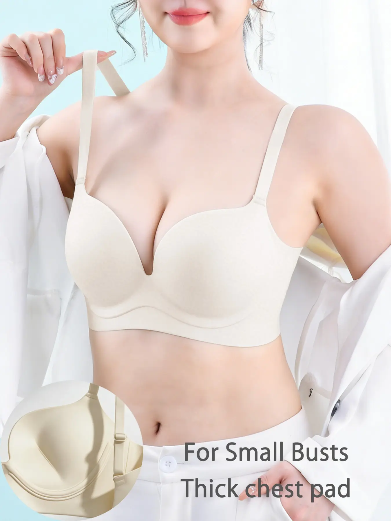 Women Seamless Bra for Small Bust Push‑Up Thick Padded Non‑Removable Pad Wireless Lifting Anti‑Sagging Daily Comfort Brassiere