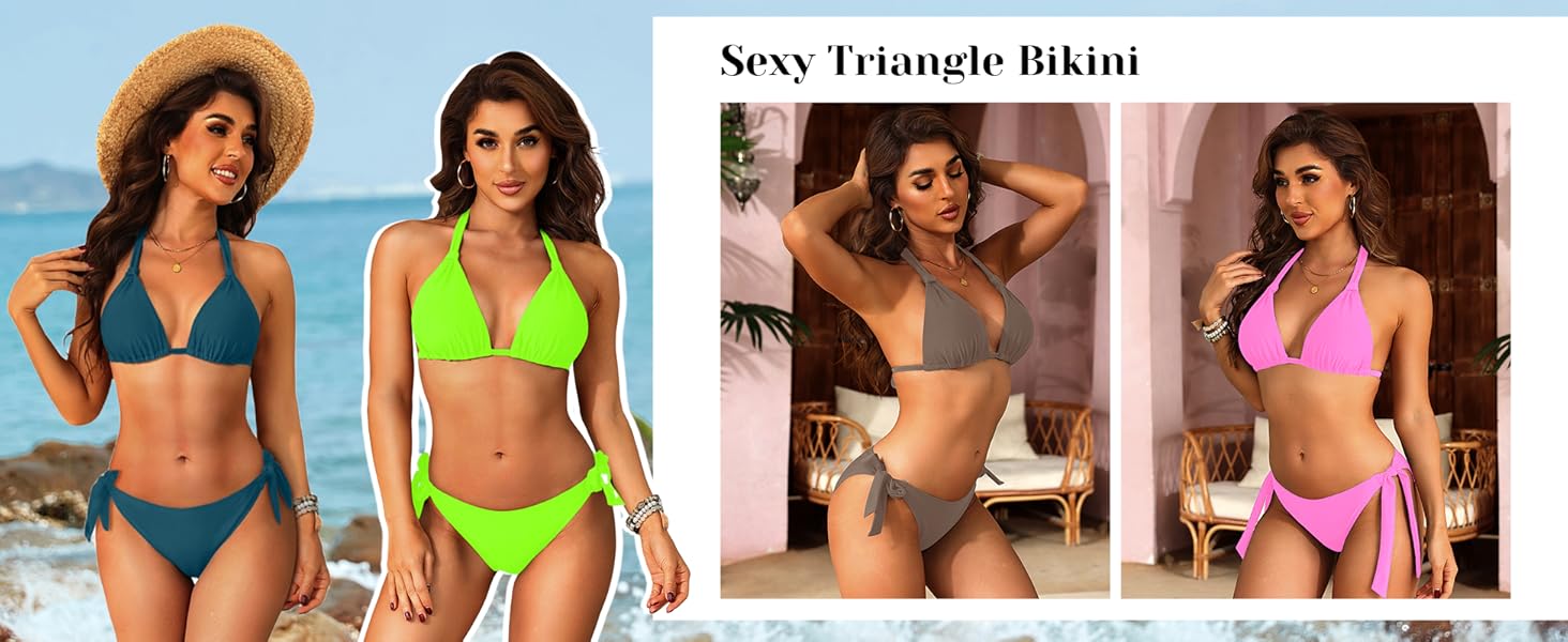 Women Halter Bikini Set - Two Piece Triangle Swimsuit Tie Bathing Suit 2025 Cute Swimwear