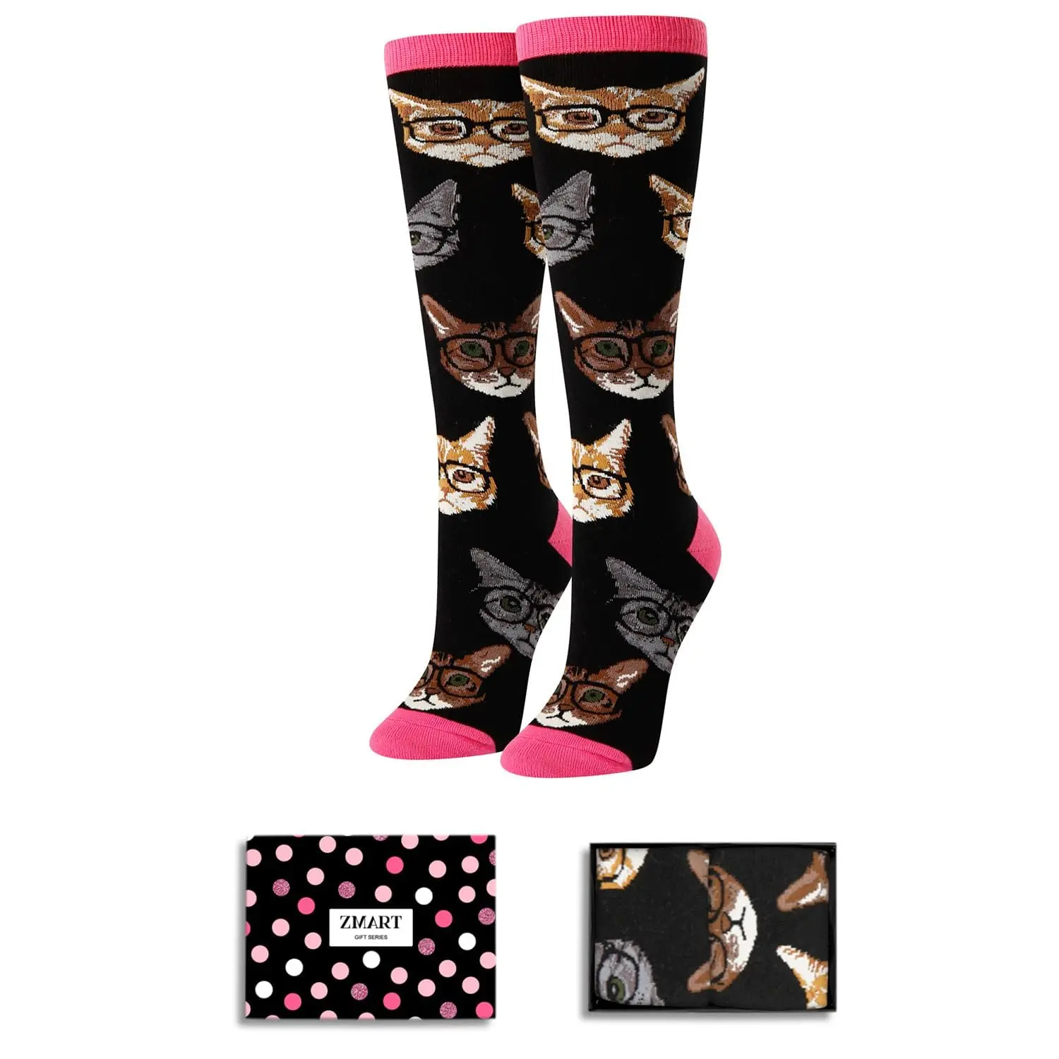 Zmart Funny Cat Lovers Gifts for Women Mom, Novelty Knee High Cat Socks Crazy Silly Fun Socks for Girls