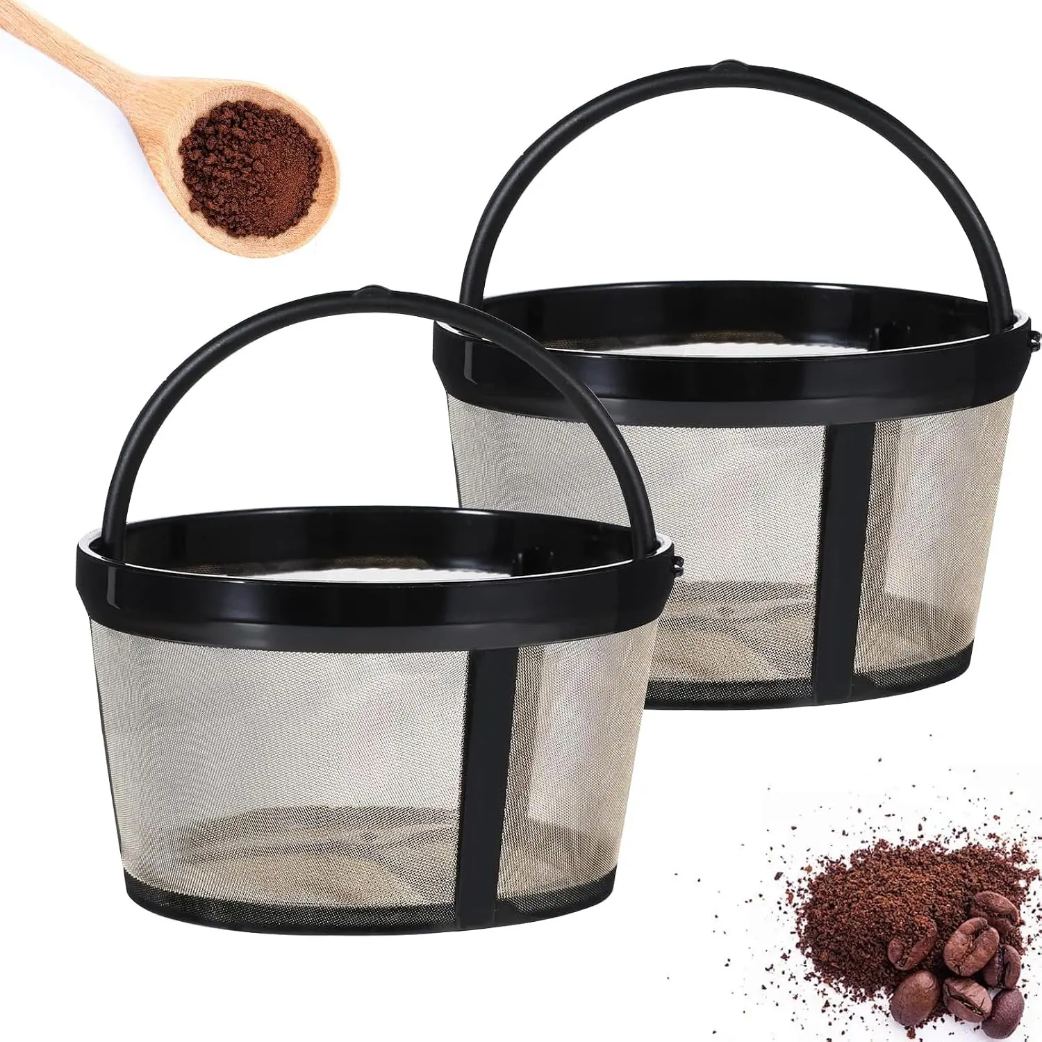 2Pcs Reusable Coffee Filters, 4-5 Cup Nylon Mesh Coffee Filter Basket with Handle Reusable Coffee Pot Filters Compatible with Makers and Brewers
