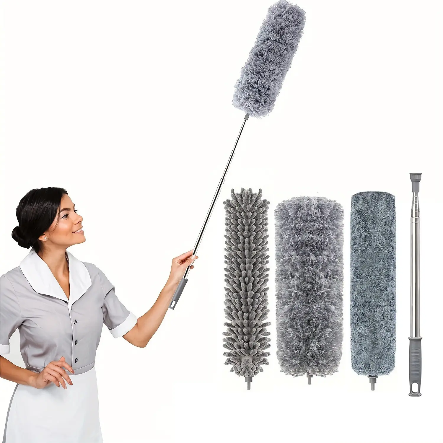 Ultra-Fine Microfiber Dusters, 4pcs with an Extension Rod, Extendable Microfiber Duster, Reusable Flexible Dusters, Washable Lightweight Dusters for Cleaning Ceiling Fans, High Ceilings, Blinds, Furniture, And Cars