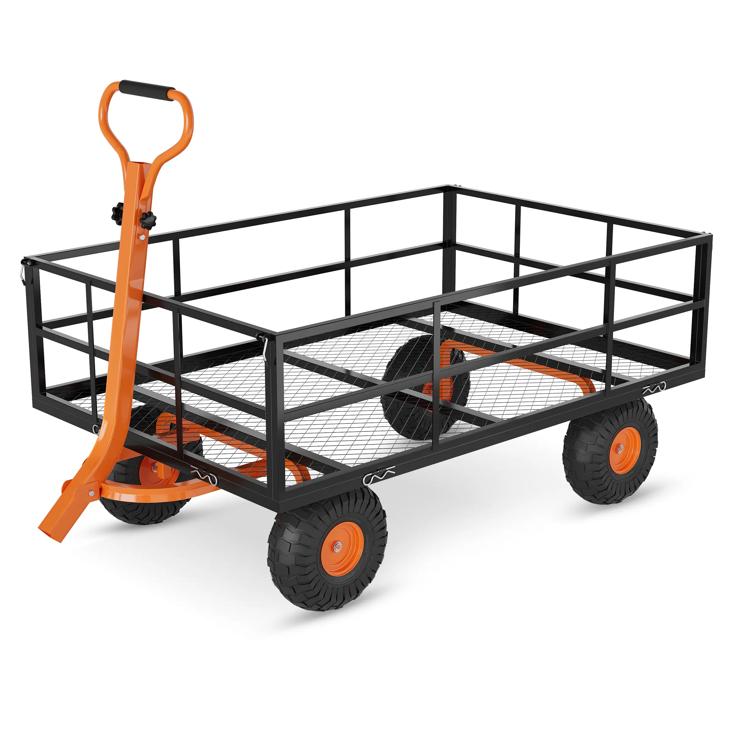 Heavy-Duty Steel Garden Cart Utility Wagon, 500Lb Capacity 10" All-Terrain Wheels, Removable Sides, 180° Rotating Handle for Yard Lawn Farm Warehouse