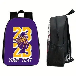 2D flat print, number 23 basketball, crown, large capacity backpack, personalized bag, add your name or letters