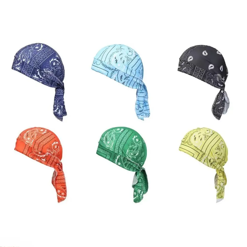 Unisex Streetwear Pirate Look Wrap-Fit Cap, Digital Printed Single Cashew Pattern, Multi-Colors, Sweat-Wicking Windproof Outdoor Cycling Hip Hop Headwrap (Bag Accessory Charm/Twillie)