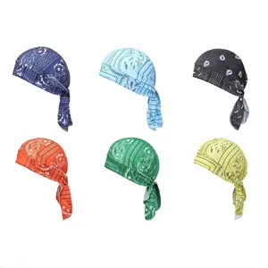 Unisex Streetwear Pirate Look Wrap-Fit Cap, Digital Printed Single Cashew Pattern, Multi-Colors, Sweat-Wicking Windproof Outdoor Cycling Hip Hop Headwrap (Bag Accessory Charm/Twillie)