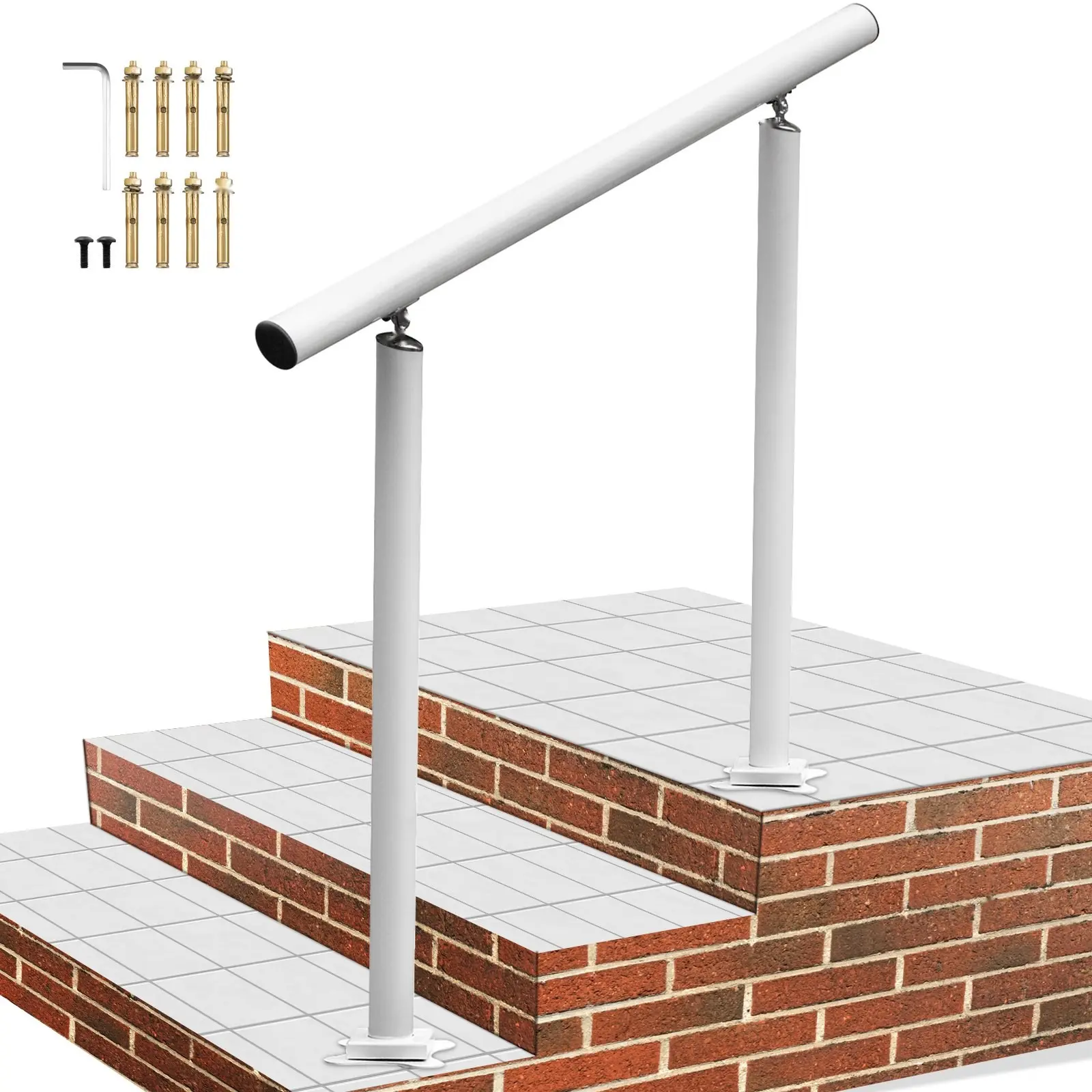 Outdoor Stair Railing Kit With 3 Ft Handrails For 2 To 3 Steps, Adjustable Angle White Aluminum Stair Hand Rail For The Elderly, Outdoor Steps Safety Railing System, Easy Install, Weather Resistant, Durable Construction