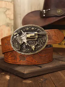 Men's Vintage Cow Head Embossed PU Belt, Fashionable Western Concho Belts for Daily Clothing Decor, Trendy All-match & Exquisite Belt for Birthday Gift