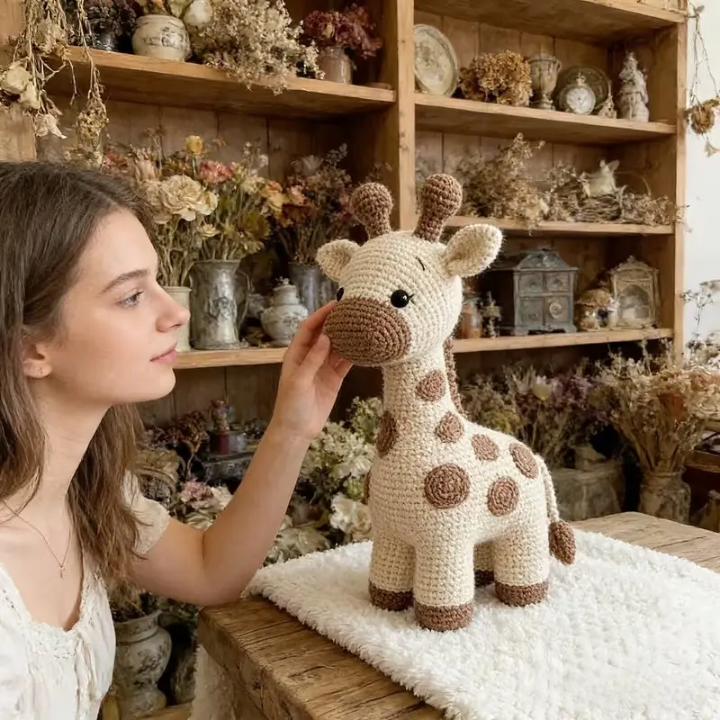 DIY Crochet Giraffe Amigurumi Kit, Beginner-Friendly Crafting Tutorial Set, Perfect Gift for DIY Enthusiasts, Includes Thread and Batteries