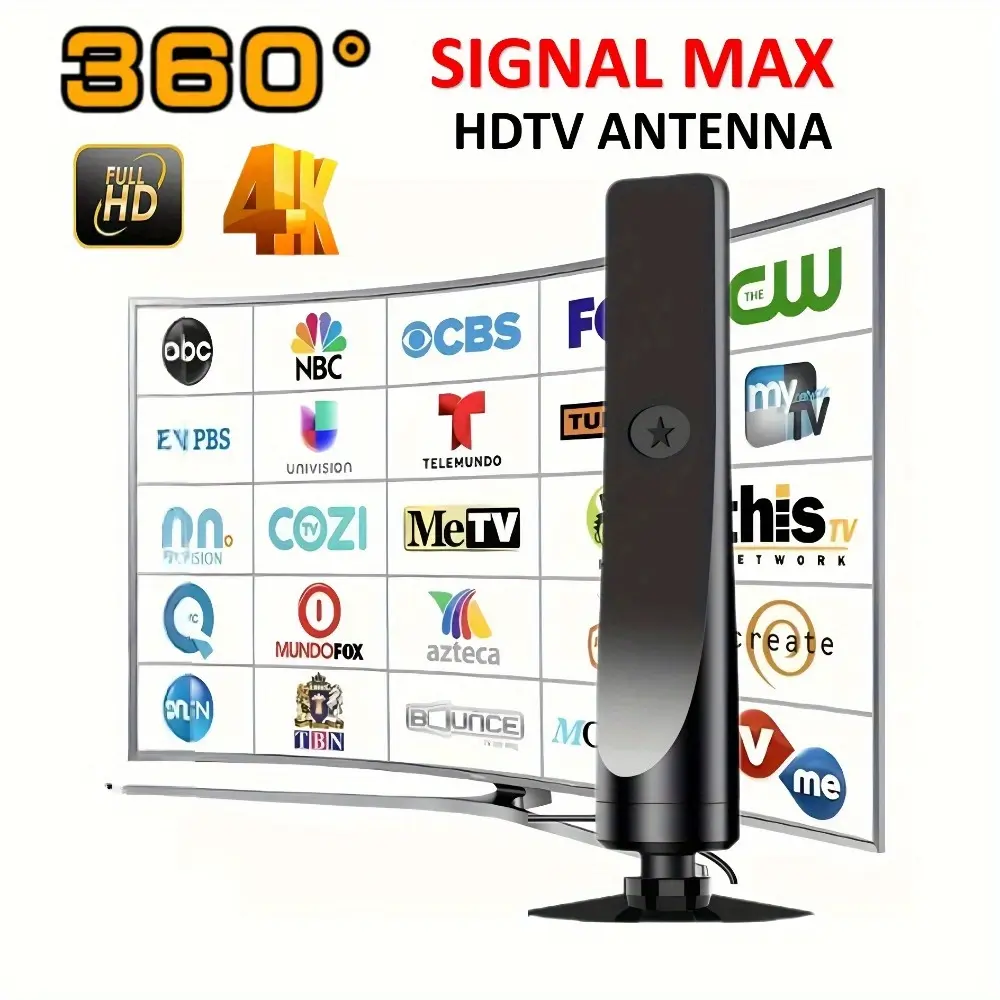 360 ° Signal Max 4K/HD Indoor Antenna - 1080P Digital TV Signal Enhancer, Long Range Reception, USB Power Supply Suitable for Home and Car TV, Support HDTV/DTMB/ATC/DVB-T/DMB-T/ISDB-T, Stylish and Modern Design, Multimedia Connectivity