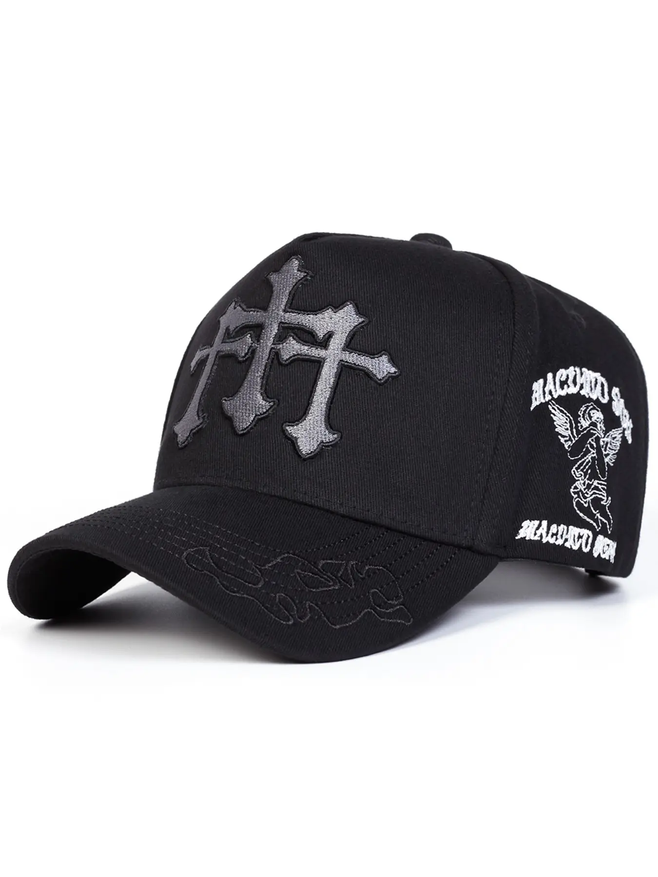 Unisex Gothic Cross Five-Panel Baseball Hat, Embroidered Sun Protection Adjustable Casual Hat, Ideal for Spring Fall Travel Beach Vacation, Baseball Cap Adjustable