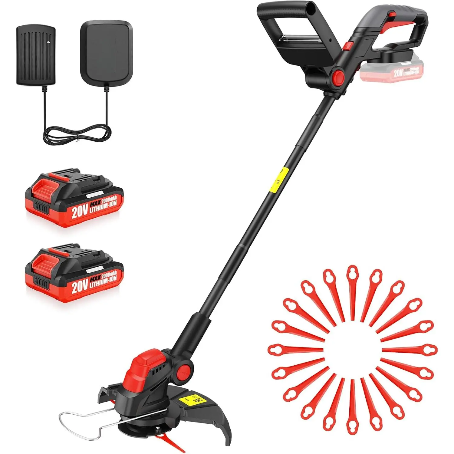 Weed Wacker Cordless, 2-in-1 String Trimmer and Edger with 2 Batteries, Upgraded Cutter Blade, 20V Lightweight Electric Weed Eater for Lawn, Yard and Garden