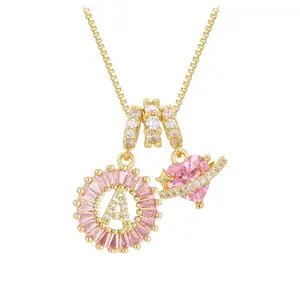 Copper Inlaid Zircon Rock Candy Flower 26 Letters Pendant Set, Luxury Premium Initial Charm Necklace Jewelry