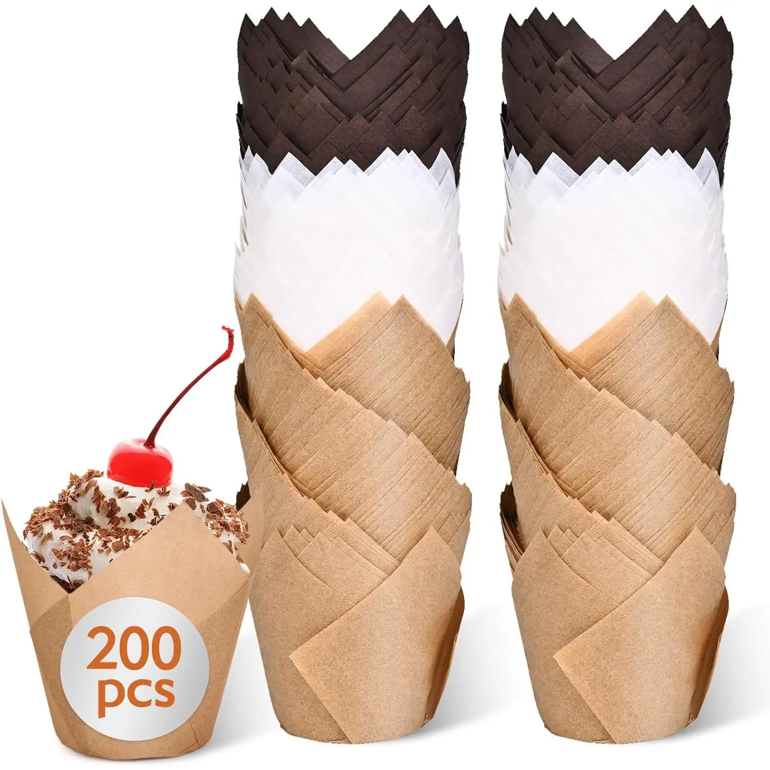 200pcs Unbleached Parchment Paper Cupcake Liners - Cup Shape, Greaseproof Baking Cups for Baby Party, Christmas Celebrations, Classic