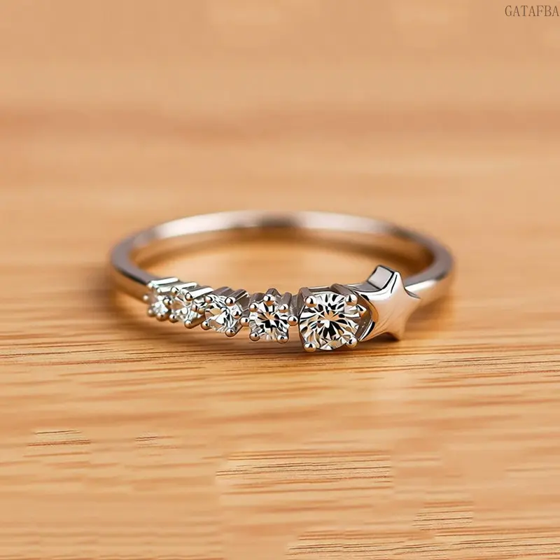 Women's Sparkling Star Ring - Simple Korean-Style Thin Cubic Zirconia Open Band, Female Copper Base Adjustable Size Stackable Ring for Sports & Outdoor Enthusiasts