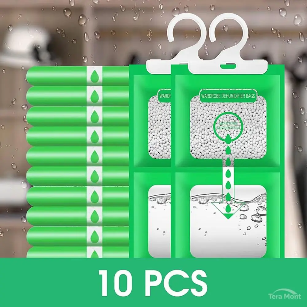 10-Pack Hangable Dehumidifier Bags, 100g Fragrance-Free Desiccant for Closet Mold Prevention and Damp Removal