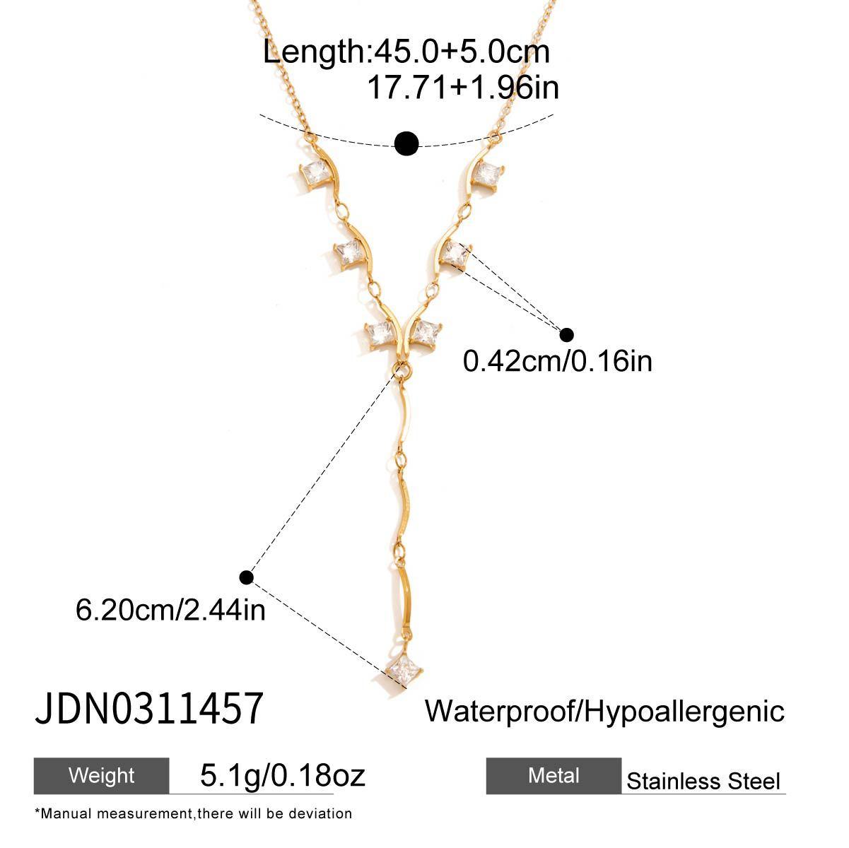 18K Gold Plated Stainless Steel White Square Wave Bar Necklace & Y‑Shaped Necklace, Fashionable and Personalized Jewelry