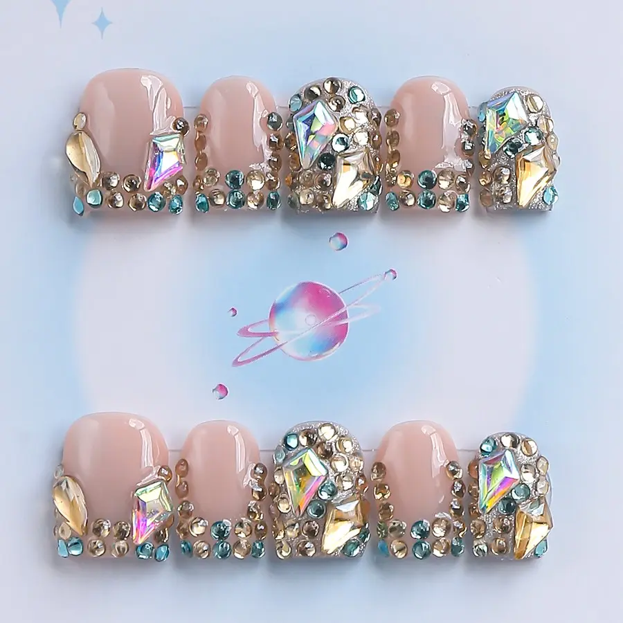 Nailssbysheccid，10pcs press-on nails, square shape, 100% handmade, simple style, combined with French style, 3D,suitable for family dinners, dates, weddings, it is the best gift for girls! Comes with jelly glue, crystal sticks and twisting rods.
