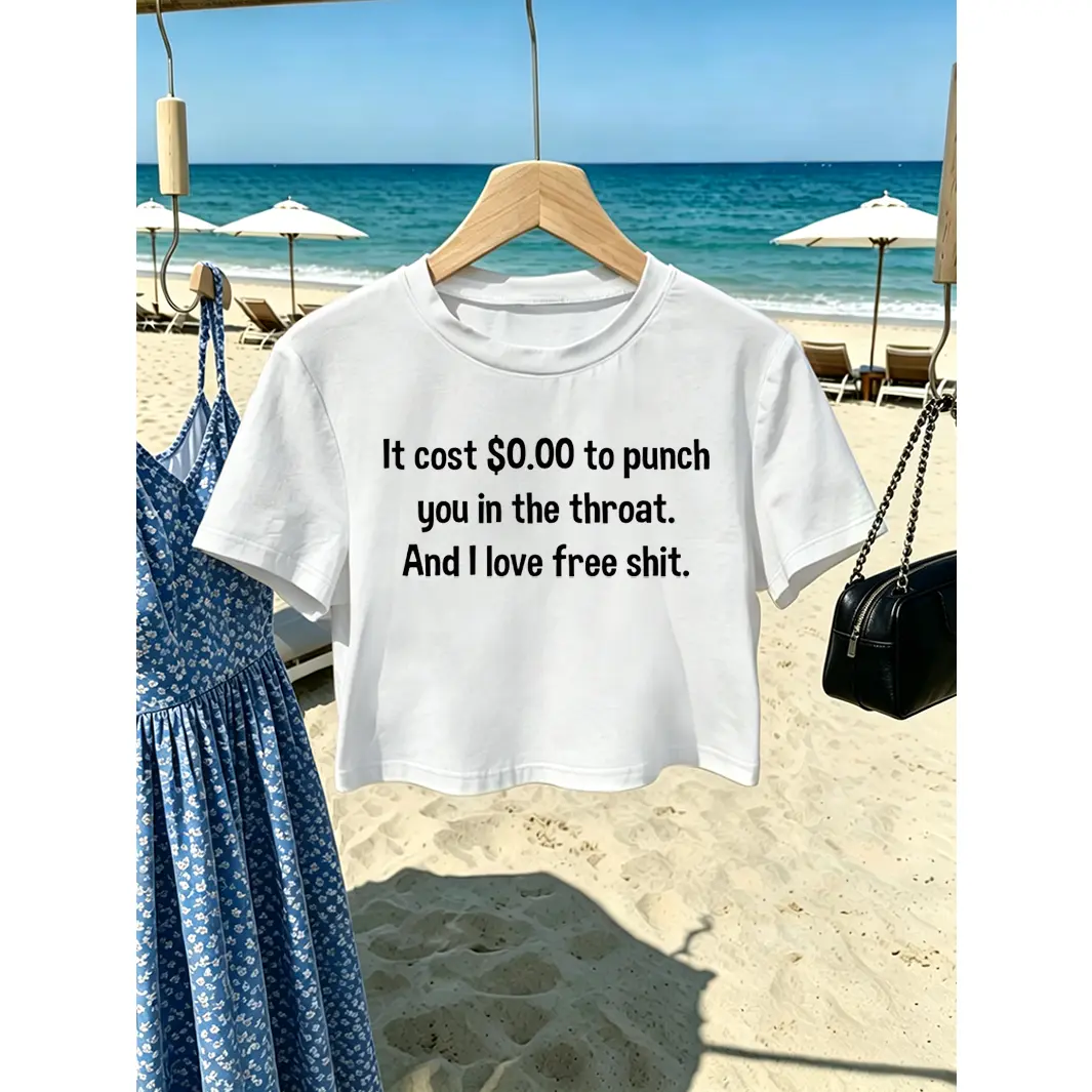 Funny Sarcastic Viral Quote White Crop Top Y2k Casual Short Sleeve T Shirt Summer Beach Outfit Cute Streetwear For Women Soft Comfortable Daily Wear Aesthetic Graphic Tee