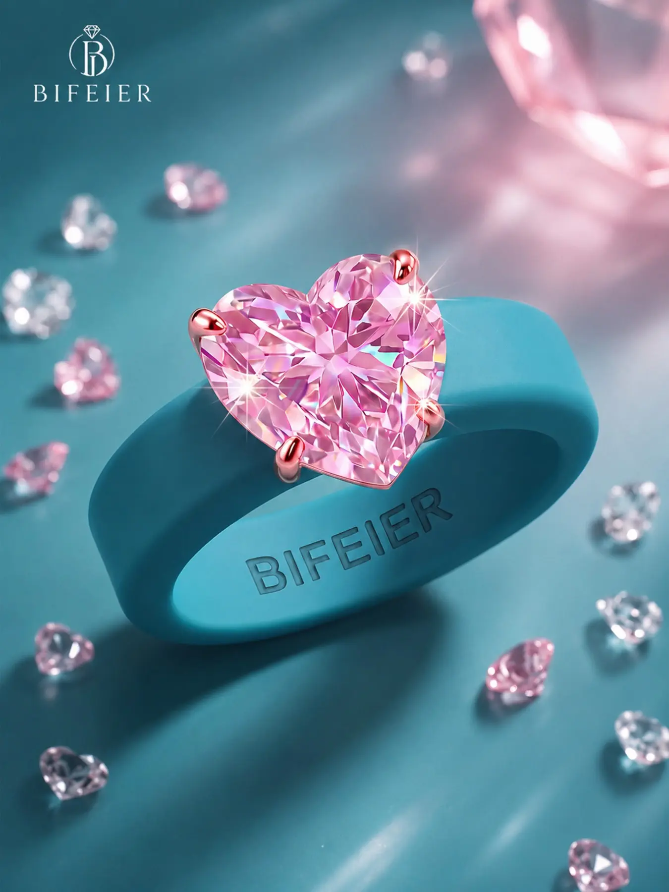 BIFEIER Fashion Fade-Resistant Silicone Ring, Elegant Heart Zircon, Blue Silicone Band, Ideal for Weddings, Daily Wear, Yoga, Valentine's Gift, Heart Shaped Ring