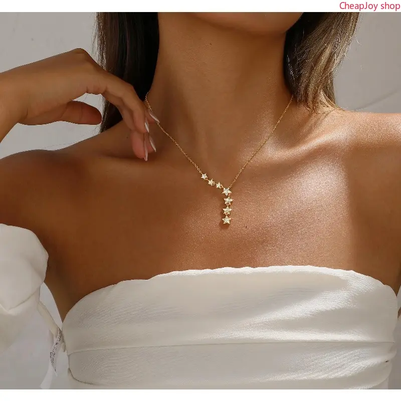 2pcs Crystal Dainty Star Necklace for Women 18K Gold Plated Star CZ Charm Statement Y-Necklace Gold/Silver Shining Exquisite Choker Necklace for Women Adjustable Jewelry Gifts,summerwins