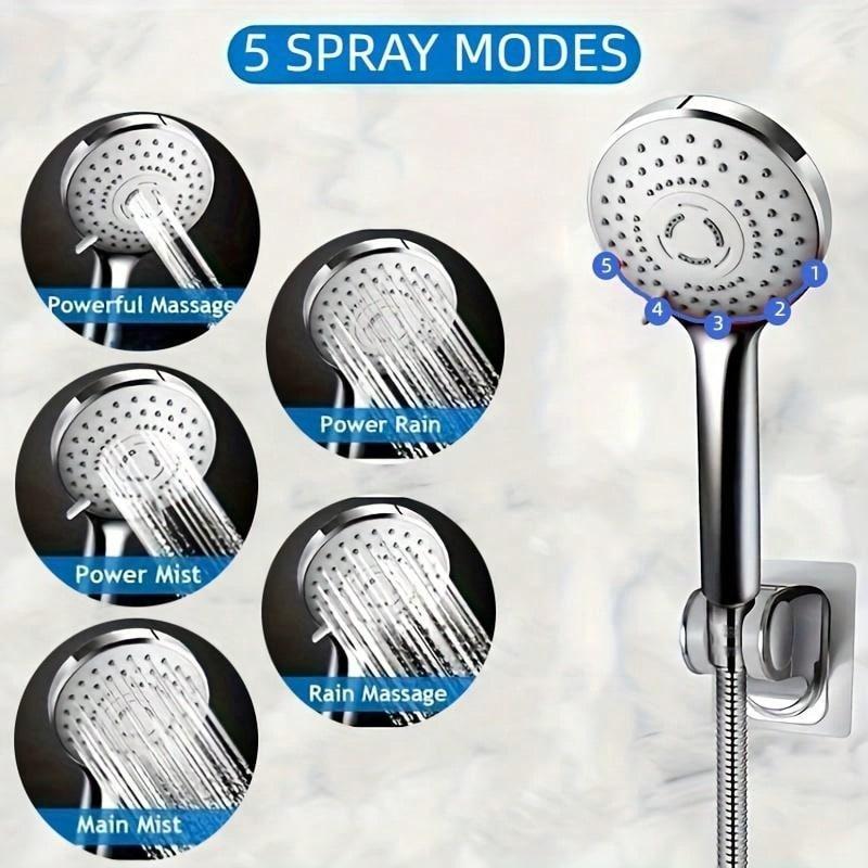 Rain Shower Head with Handheld Sprayer, 1 Set Shower Head Ensemble High Pressure Shower Head with Adjustable Extension Arm & 5 Settings Handheld Showerhead, Modern Bathroom Supplies, Rainfall Shower Head