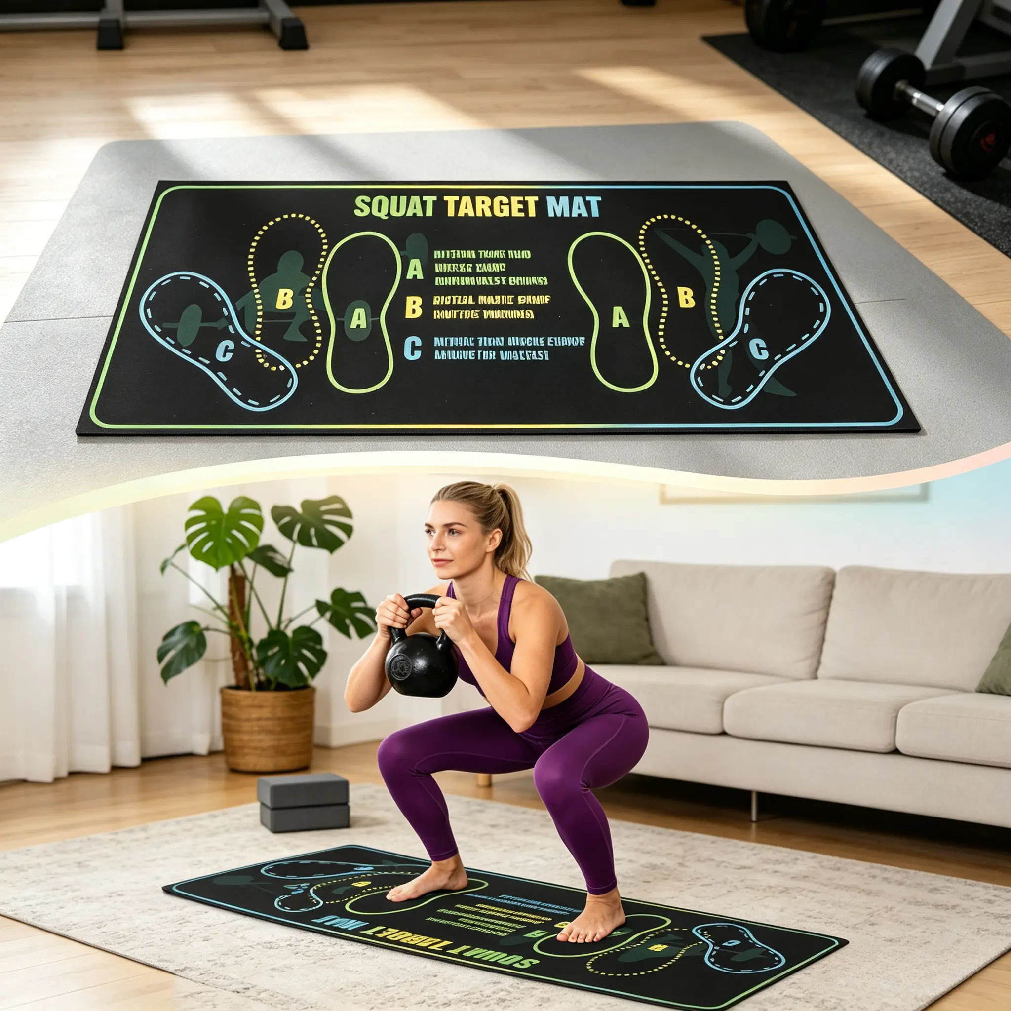 Anti‑Slip Squat Target Training Mat, Durable Non‑Skid Exercise Floor Mat for Home Gym & Fitness Studio, Practical Gym Accessories, Workout Equipment for Fitness Enthusiasts, Multi‑Purpose Fitness Workout Mat Tiles`