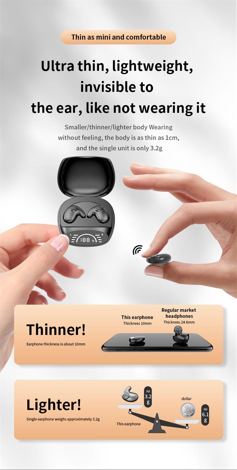 Invisible Earbuds Sleep Headphones Bluetooth 5.3 Noise Reduction Earbuds TWS Wireless Headsets Sport Stereo Earphones for Phone Invisible Earbuds Sleep Headphones Bluetooth 5.3 Noise Reduction Earbuds TWS Wireless Headsets Sport Stereo Earphones for Phone