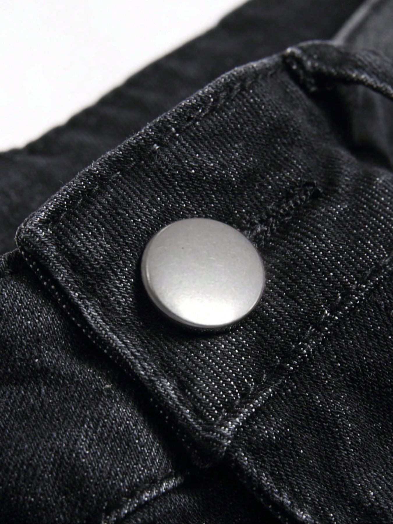 Men's Regular Fit Solid Color Ripped Jeans, Casual Comfy Denim Pants for Daily Wear, Fashion Men's Bottoms for All Seasons