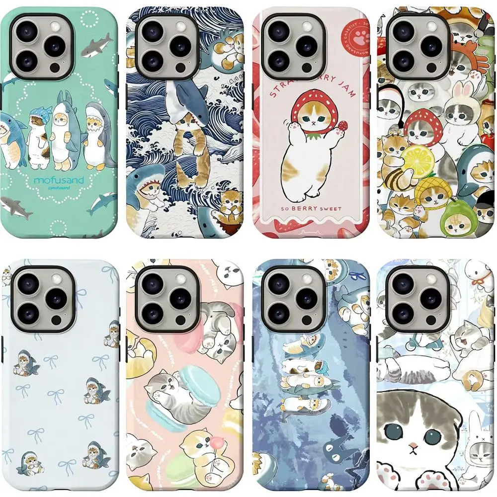 Mofusand Strawberry Cat Silicone Smartphone Case - Durable, Shockproof, Glossy Protective Cover with Raised Bezel for iPhone 12-17 Pro Max/Air/Plus, Samsung S23-S26, Cellphone Accessories for Daily Use, Gifts