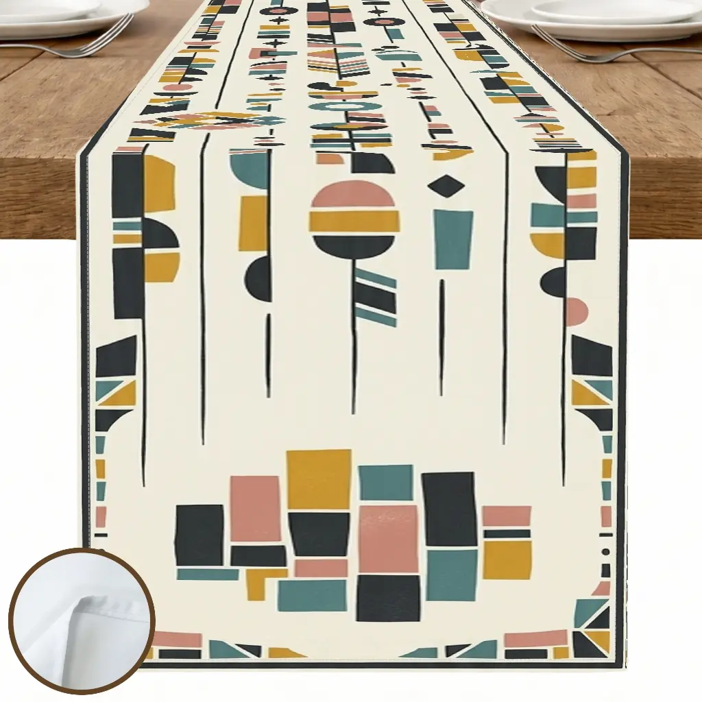 1pc Geometric Shapes Colorful Table Runner, Boho Style, Decorative Border and Repeating Pattern, for Dining Table Kitchen Decor Home Decor Fall Decor
