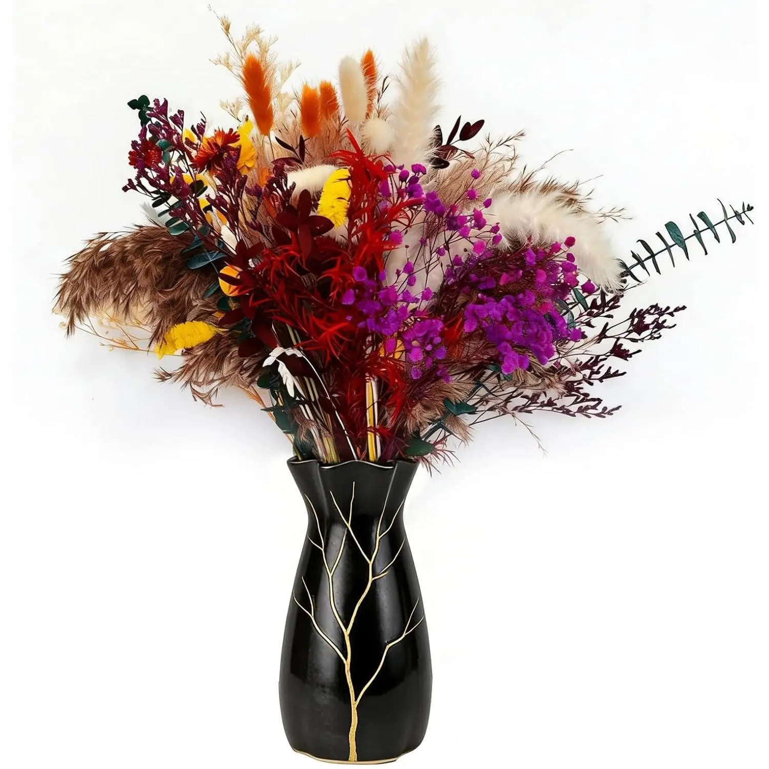 150-Piece Bohemian Decorative Dried Flowers & Pampas Grass Bouquet Set - 22-Variety Vibrant Mix Boho Home Decor for Table Centerpieces, Wedding Decor, Plants