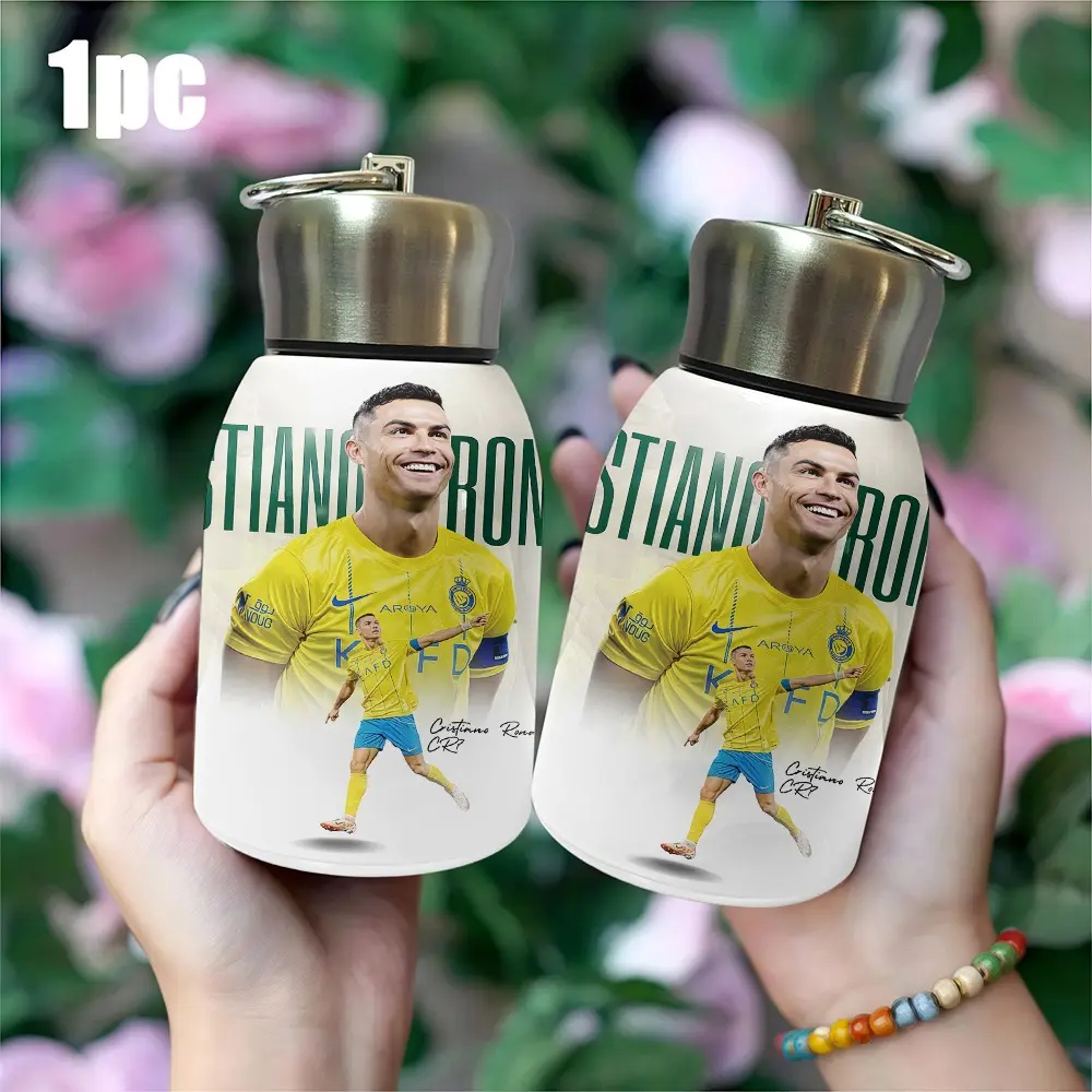 1PC 10.5OZ C Ronaldo Print Portable Insulated Cup, Metal Water Bottle with Clip, Fan Gift, Stylish and Durable Drinkware for Sports Enthusiasts
