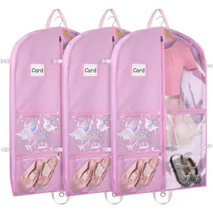 40" Dance Garment Bags for Dancers Clear Garment Bags for Dance Costume with 5 Clear Zipper Pockets Stable Buckles and Carry Handles for Dance Competition Closet Storage, Set of 3