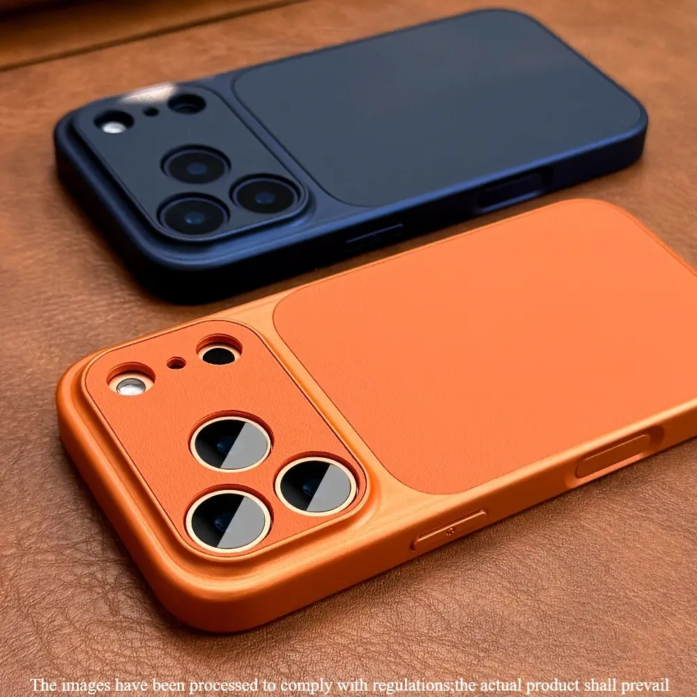 New Upgrade 17 Series Orange Retro Faux Leather Phone Case, Stylish Shockproof Casing, Compatible with iPhone 17Air 16 15 17Pro 17Promax Large Window Camera Shockproof Protective Soft Border Hard Cover