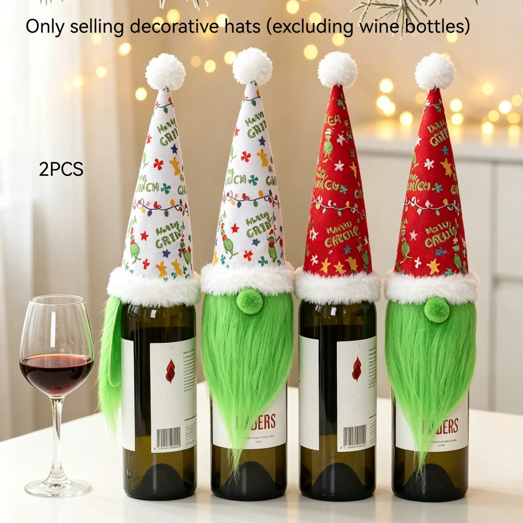 Christmas Faceless Gnome Wine Bottle Set, Holiday Table Decor, Wine Ornament, Party Gift, Christmas Decoration