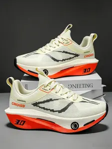 Men five-tone running shoes with gradient fine mesh, full V sawtooth strips and sectional splicing, side number print and wedge layered sole, macaron tone for street & sports wear.