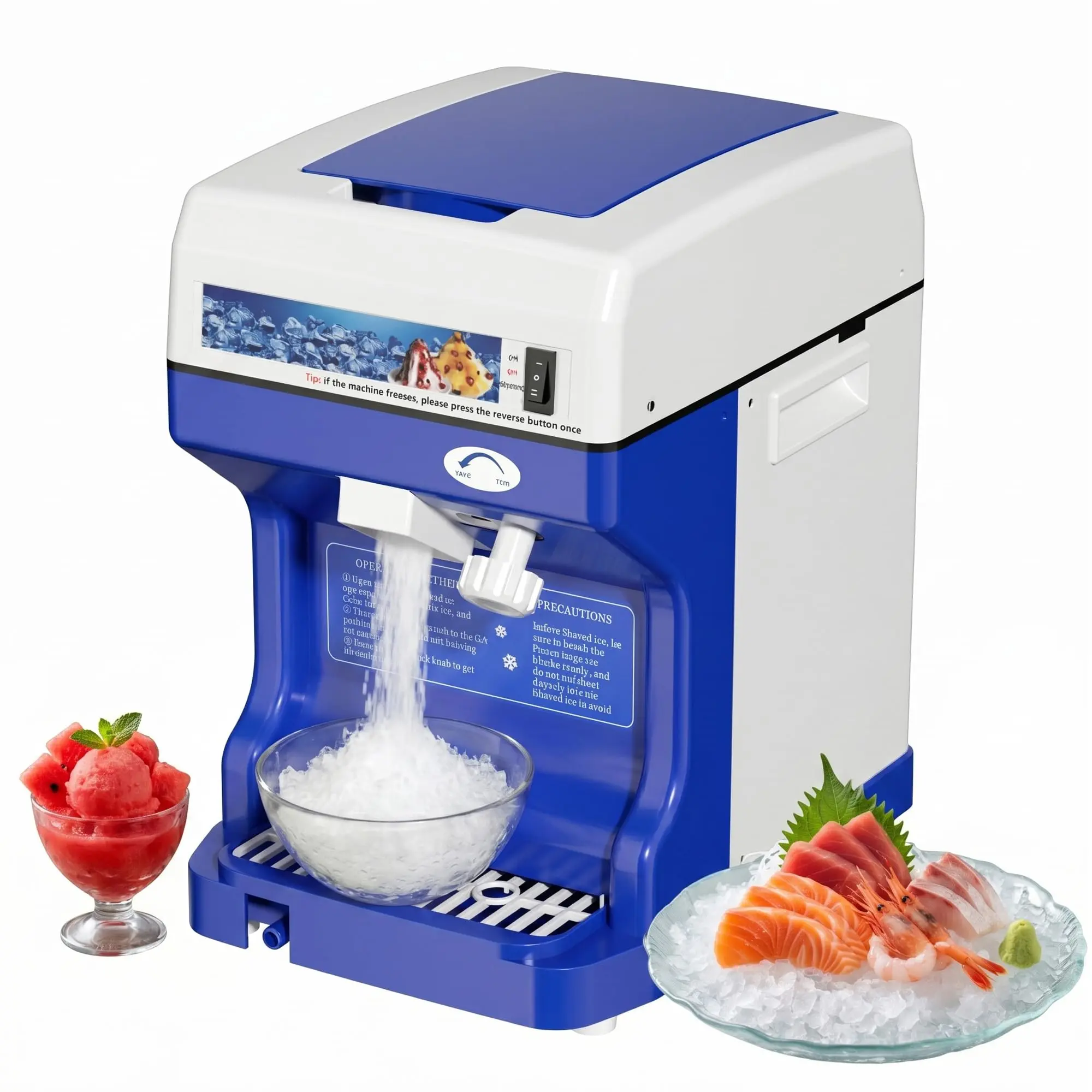 220 LBS/hr Electric Ice Shaver  Commercial Snow Cone Maker. 1500RPM Motor Adjustable Ice Texture Stainless Steel Ice Crusher